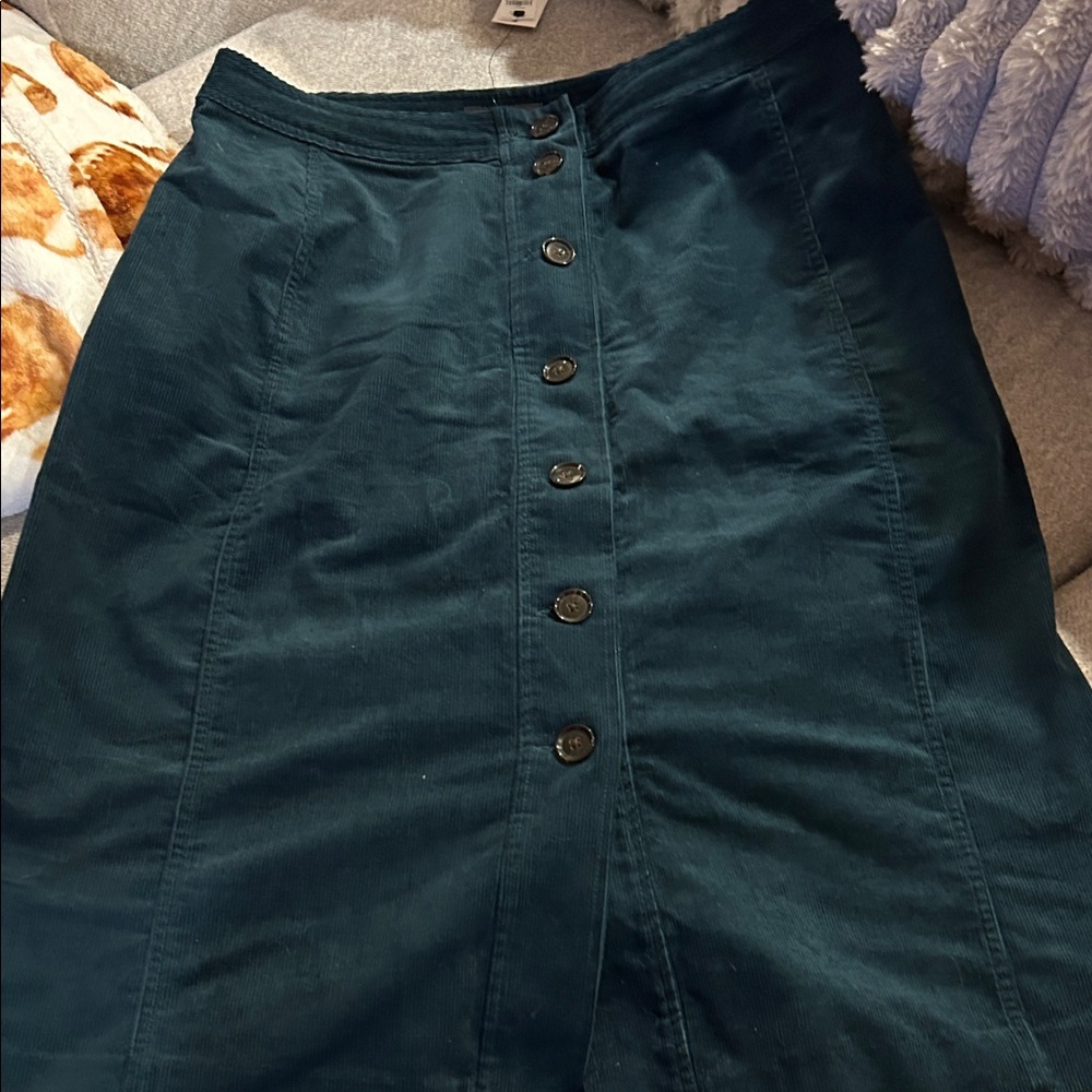 Banana Republic Teal Button-Front Corduroy Pencil Skirt
